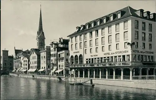 Ansichtskarte Zürich Partie am Hotel ZUM STORCHEN, Postcard Switzerland 1960