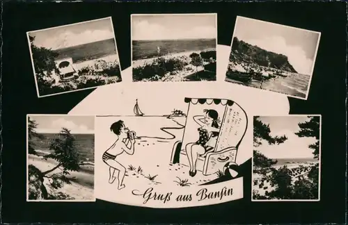 Bansin-Heringsdorf Usedom DDR Strand und Karikatur Mann mit Frau 1962