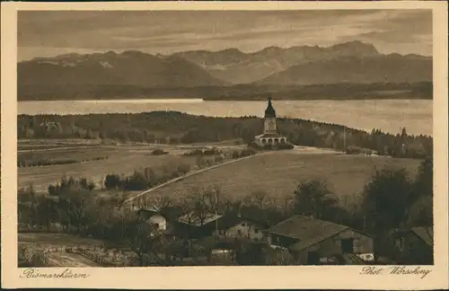 Berg (Starnbergersee) Starnberger See Bismarckturm Fernblick zu den Alpen 1925