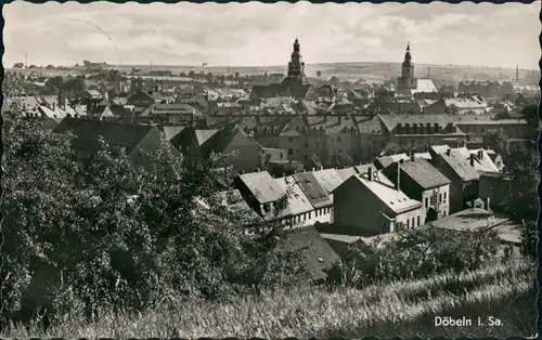 Döbeln Panorama-Ansicht DDR Postkarte, Vogelschau-Perspektive 1958