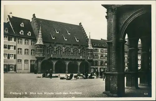 Ansichtskarte Freiburg im Breisgau Kaufhaus - Markttreiben 1926