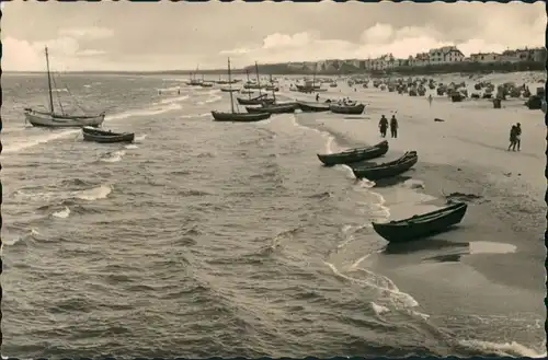 Ahlbeck (Usedom) Strand Ansicht Ostsee mit vielen Booten DDR Postkarte 1959/1958