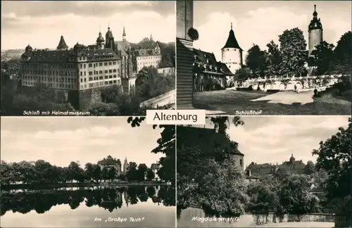 Altenburg DDR Mehrbild-Postkarte mit Schloß, Großer Teich 4 Fotos 1967