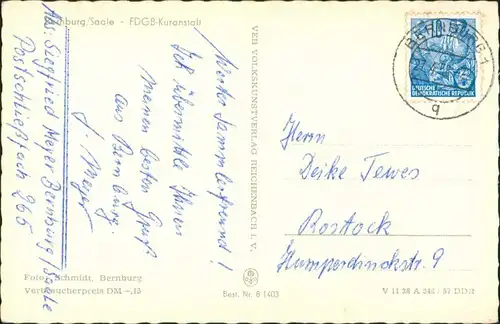 Bernburg (Saale) Partie a.d. FDGB-Kuranstalt DDR Postkarte 1958/1957