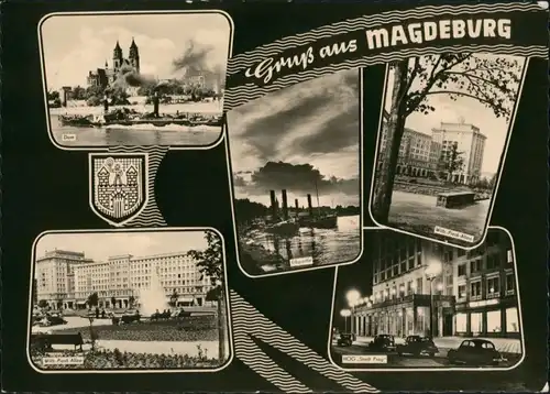 Magdeburg DDR Mehrbild-Postkarte mit Dom, Allee, HOG Stadt Prag uvm. 1963
