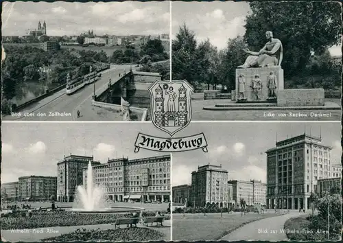 Magdeburg Stadtteilansicht ua. Zollhafen, Denkmal, Wilhelm-Pieck-Allee, DDR 1960