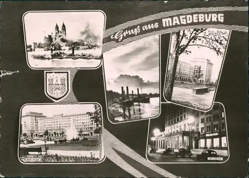 Magdeburg Stadtteilansichten Mehrbildkarte DDR ua. Dom HO-Gaststätte Prag  1963