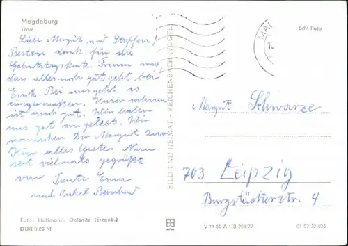 Ansichtskarte Altstadt-Magdeburg Partie am Dom s/w DDR Postkarte 1977