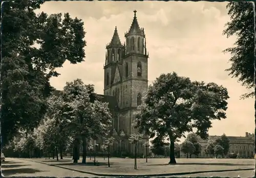 Ansichtskarte Altstadt-Magdeburg Dom Partie am Domplatz DDR Postkarte 1960