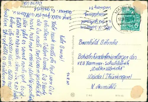 Ansichtskarte Altstadt-Magdeburg Dom Partie am Domplatz DDR Postkarte 1960