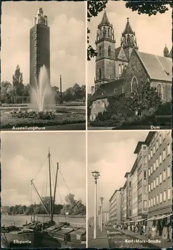 Magdeburg DDR: Dom, Elbe Partie, Ausstellungsturm, K.M.-Allee 1962