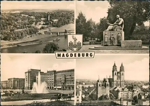 Ansichtskarte Magdeburg Mehrbild-Postkarte DDR mit 4 Echtfoto-Ansichten 1964