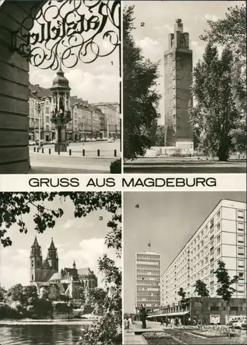 Ansichtskarte Magdeburg DDR Rathaus, Reiter, Dom, Kulturpark 1973