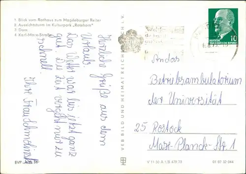 Ansichtskarte Magdeburg DDR Rathaus, Reiter, Dom, Kulturpark 1973