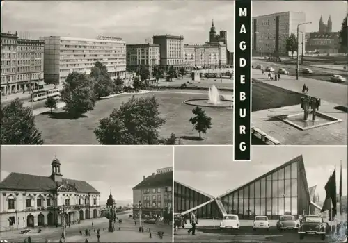 Magdeburg Stadtteilansicht DDR ua. Rathaus, Rotehorn Park, Karl-Marx-Straße 1972