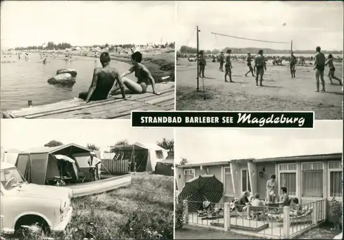 Magdeburg Strandbad Barleber See Camping, Trabant, Personen beim Volleyball 1978