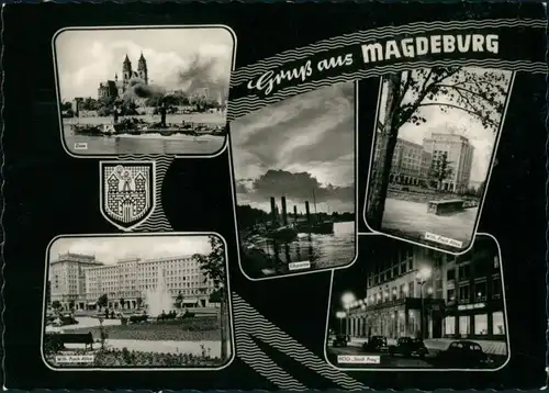 Magdeburg Stadtteilansichten DDR Mehrbild-AK Grusskarte 5 Fotos 1964