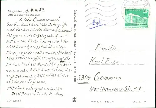 Magdeburg Otto-Guericke-Denkmal DDR Postkarte, Monument Postcard 1979