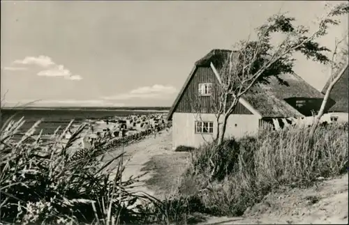 Ansichtskarte Ahrenshoop Partie mit Strand mit Fischerhaus 1957