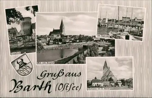 Barth DDR Mehrbild-AK mit Fangelturm, Seglersteg, Marktplatz uvm. 1963