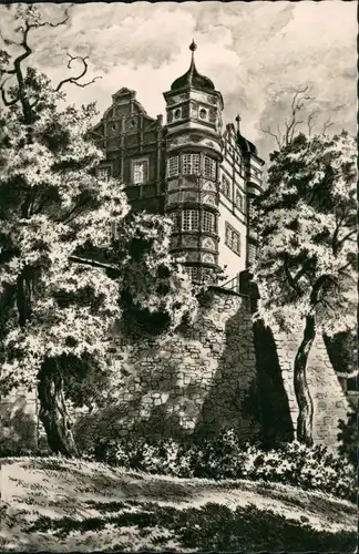 Bernburg (Saale) DDR Postkarte "Die Leuchte" am Schloss, Castle Postcard 1958