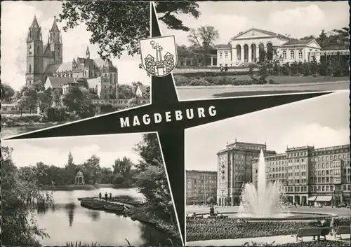 Magdeburg DDR Mehrbild-Postkarte 4 Echtfoto-Ansichten ua. Dom uvm. 1961