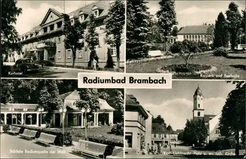 Bad Brambach DDR Mehrbild-Postkarte ua. Hotel, Kurpark, Festhalle uvm. 1956