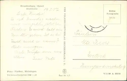 Brandenburg an der Havel Partie a.d. Stadthalle DDR Postkarte Echtfoto-AK  1955