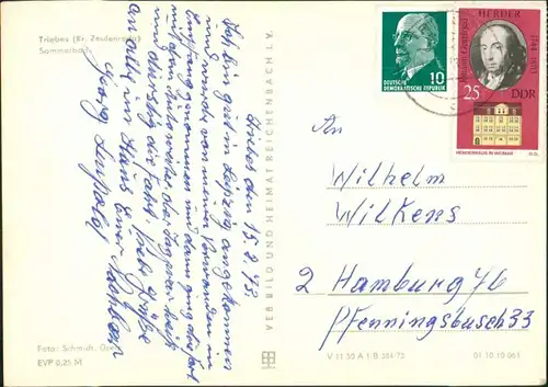 Triebes-Zeulenroda-Triebes Stadtteilansicht Partie Sommerbad Freibad Schwimmbad DDR Postkarte 1973