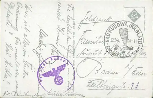 Postcard Bad Kudowa Kudowa-Zdrój Haus Sonnenfels 1941