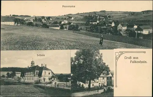 Ansichtskarte Falkenhain (Erzgebirge) 3 Bild: Schule, Stadt 1913