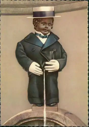 Postkaart Brüssel Bruxelles Manneken Pis als Maurice Chevalier 1963