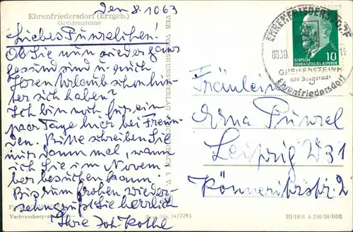 Ehrenfriedersdorf Naherholungsgebiet Greifensteine DDR Postkarte 1963/1958