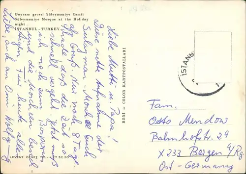 Istanbul Konstantinopel | Constantinople Süleymaniye Mosque Moschee  Nacht 1970