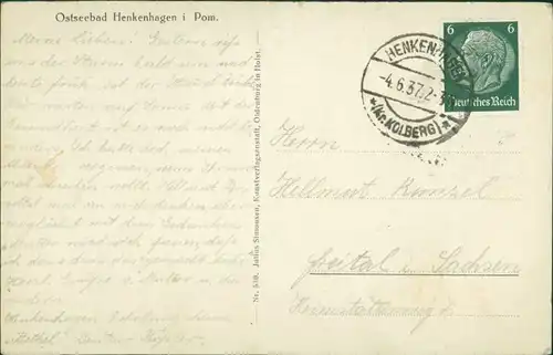 Postcard Henkenhagen Ustronie Morskie Dünen - Strand 1937