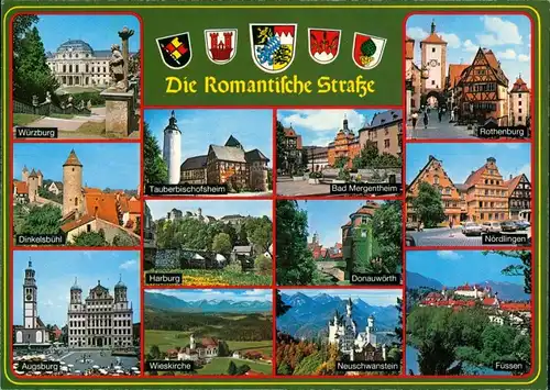 .Deutschland Die Romantische Straße: Wieskirche Füssen Dinkelsbühl Harburg 1990