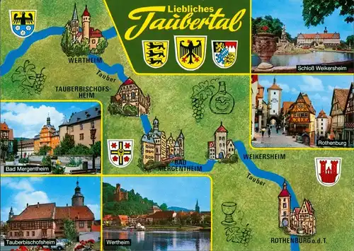 .Baden-Württemberg Liebliches Taubertal, Kartenansicht, Orte 1995