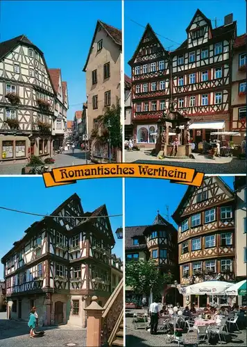 Ansichtskarte Wertheim Fachwerkhäuser, Plätze, Cafe 1995