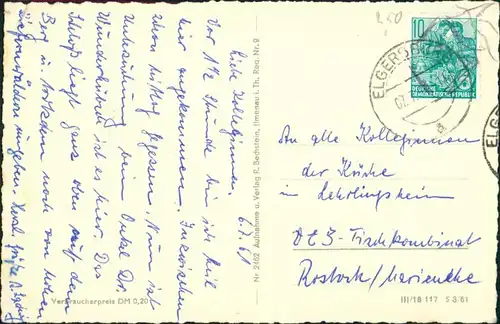 Elgersburg Umland Luftkurort DDR Postkarte Thüringer Wald 1961 Stempel