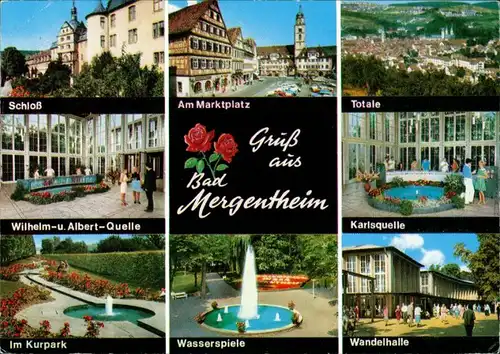 Bad Mergentheim Gruß aus, Wasserspiele, Quellen, Totale, Wandelhalle 1981