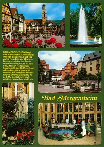 Ansichtskarte Bad Mergentheim Markt, Springbrunnen, Statue, Quelle 1985