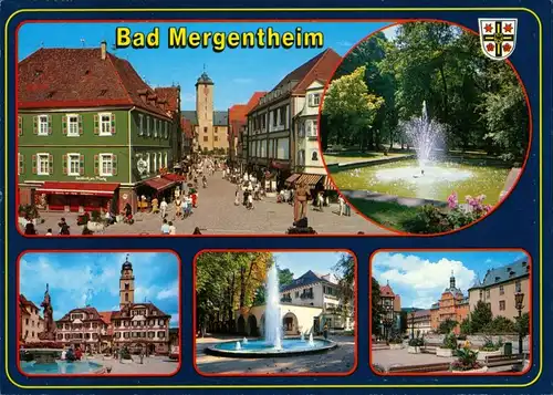 Ansichtskarte Bad Mergentheim Springbrunnen, Markt, Einkaufsstraße 1990