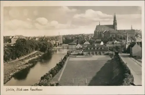 Görlitz Zgorzelec Blick vom Forsthaus Richtung Kirche Postkarte DDR 1950