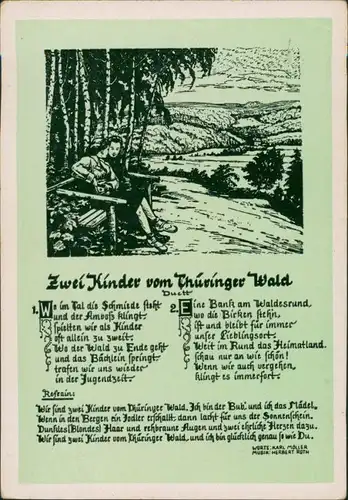 .Thüringen 2 Kinder Thüringer Wald, Liedtext, Musik, Duett DDR Postkarte 1962