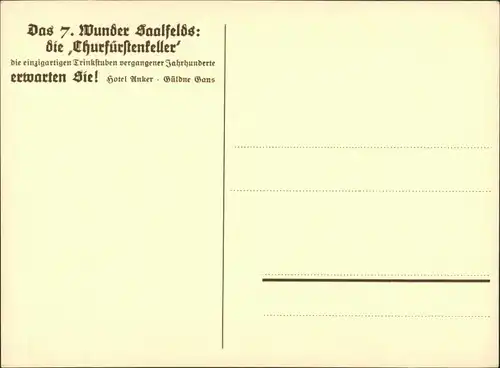 Saalfeld (Saale) Hotel Anker Güldne Gans Churfürstenkeller Innenansicht 1930