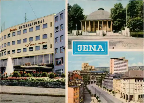 Jena DDR Mehrbild-AK Hotel International, Zeiss-Planetarium, Hochhaus 1967