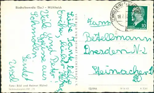Bischofswerda Partie am Mühlteich, Teich, Park, DDR Postkarte 1962/1961