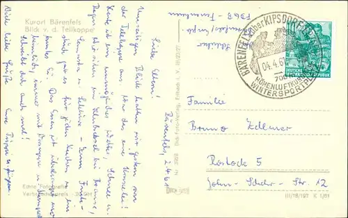 Bärenfels (Erzgebirge)-Altenberg (Erzgebirge) Umland-Ansichten Postkarte 1961