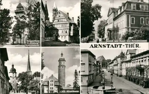 Arnstadt DDR Mehrbild-AK ua. Papiermühle,  Turm, Zimmerstrasse 1975/1974