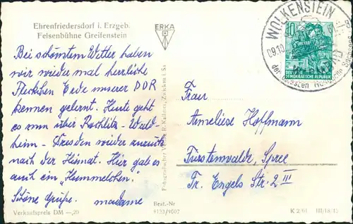 Ehrenfriedersdorf Greifensteingebiet Felsenbühne Greifenstein DDR Postkarte 1961